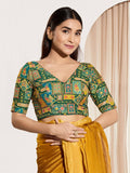 Joban Fashion Bottle Green Viscose Rayon Padded Blouse With V Neck Elbow Sleeves | Grocsy