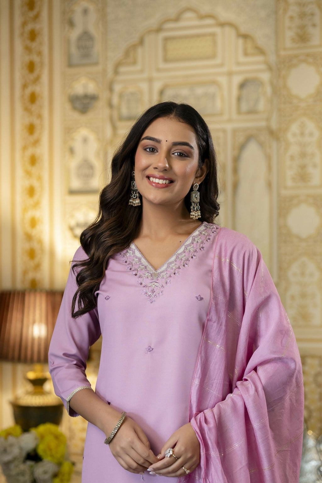 The52 Women's Beautiful Embroidery Work Viscose Rayon Fabric Straight Kurta Pant and Dupatta Set | Grocsy