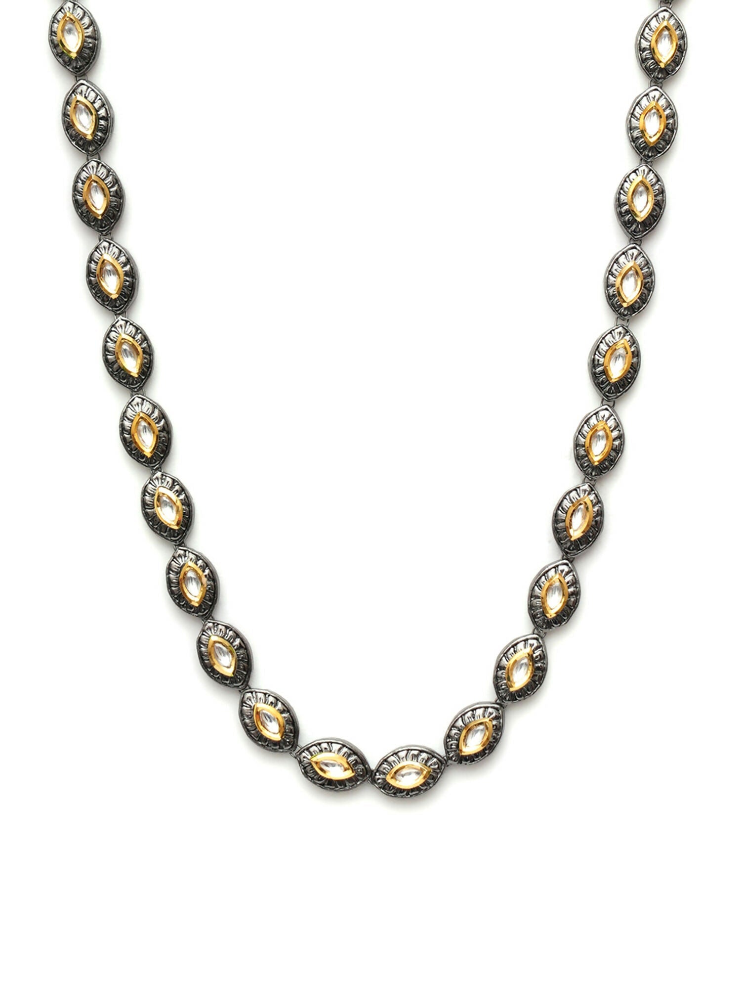 Dual Tone Kundan Neckpiece (silver) - Ruby Raang | Grocsy