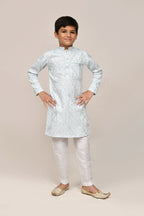 Joban Fashion Silk Based Thread Work Sky Blue Kurta With Straight Fit Pant | Grocsy