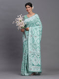 Shree Shyam Fashion Linen Cotton Sea Green Saree | Grocsy