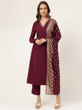 FIORRA Women's Purple Poly Crepe A-Line Kurta Pant With Dupatta | Grocsy