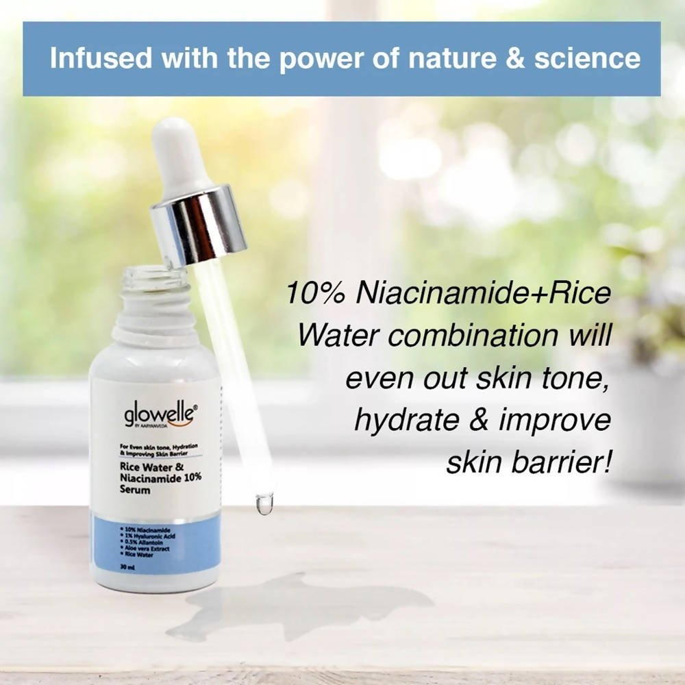 Aaryanveda Glowelle Rice Water & Niacinamide 10% Serum | Grocsy