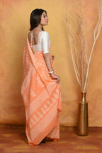 Very Much Indian Handblock Printed Cotton Saree With Natural Dyes - Light Peach | Grocsy