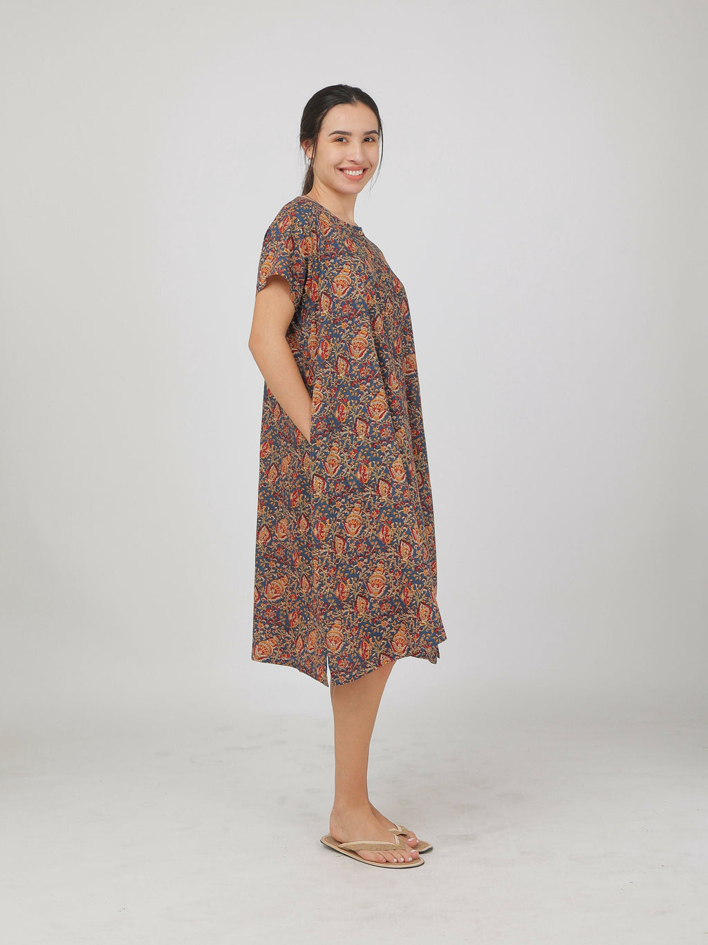 Breathables Women Cotton Printed Loungewear Nightie Blue I Night Wear | Nighty | Jaipuri Print | Grocsy
