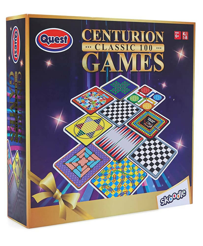 Skoodle Quest Centurion 5 Double Sided 100 Classic Family Board Games Collection 3D Box for Adults & Kids Chess, Ludo, Checkers & More - Age 3+Years | Grocsy