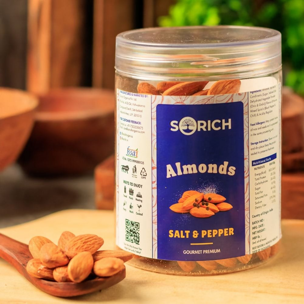 Sorich Organics Salted & Black pepper Almonds | Grocsy