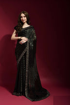 Vegaa Fashion Black Georgette Embroidered Party Wear Saree | Grocsy