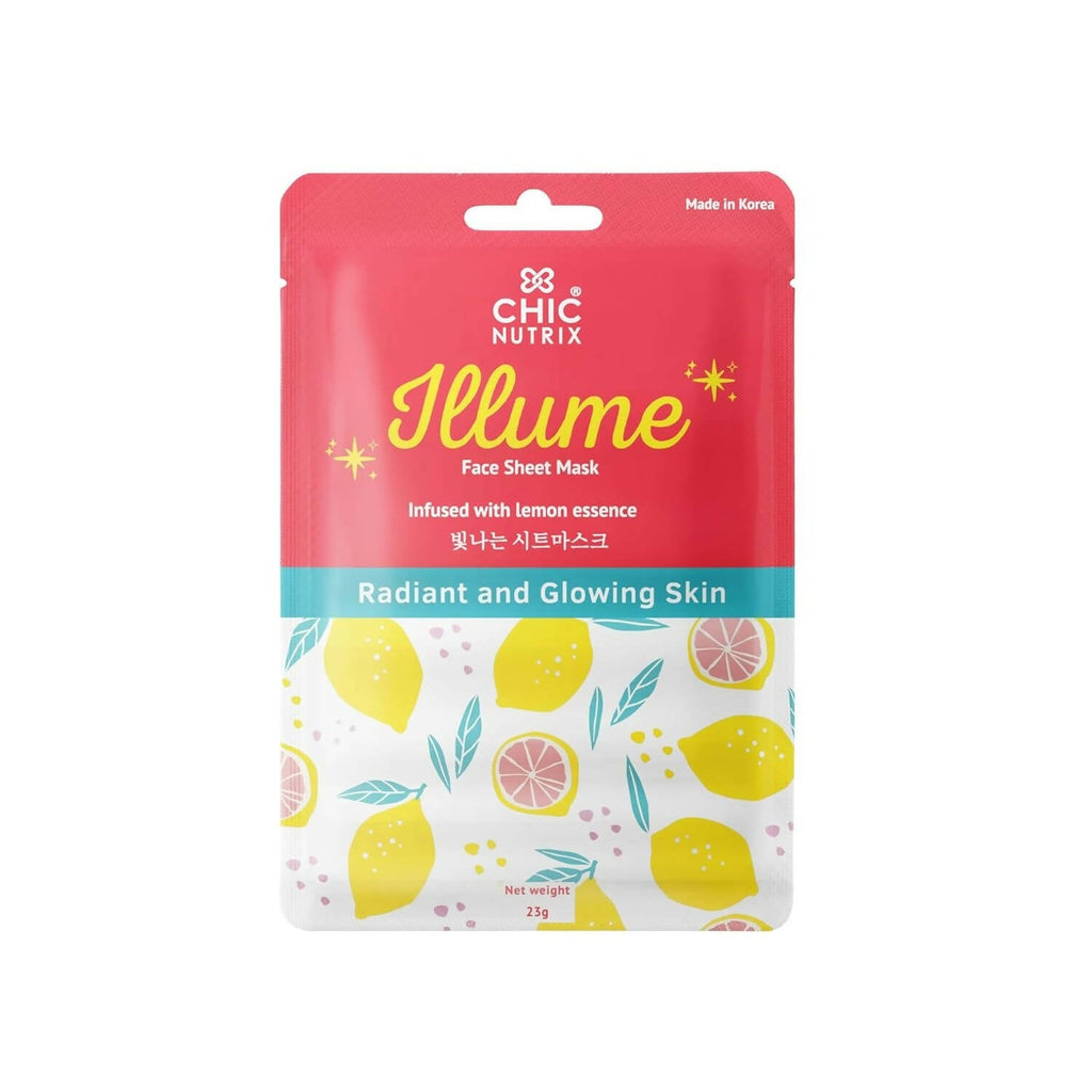Chicnutrix Korean Illume Face Sheet Mask Infused With Lemon Essence Rich In Vitamin C Radiant and Glowing Skin, Korean Skincare | Grocsy