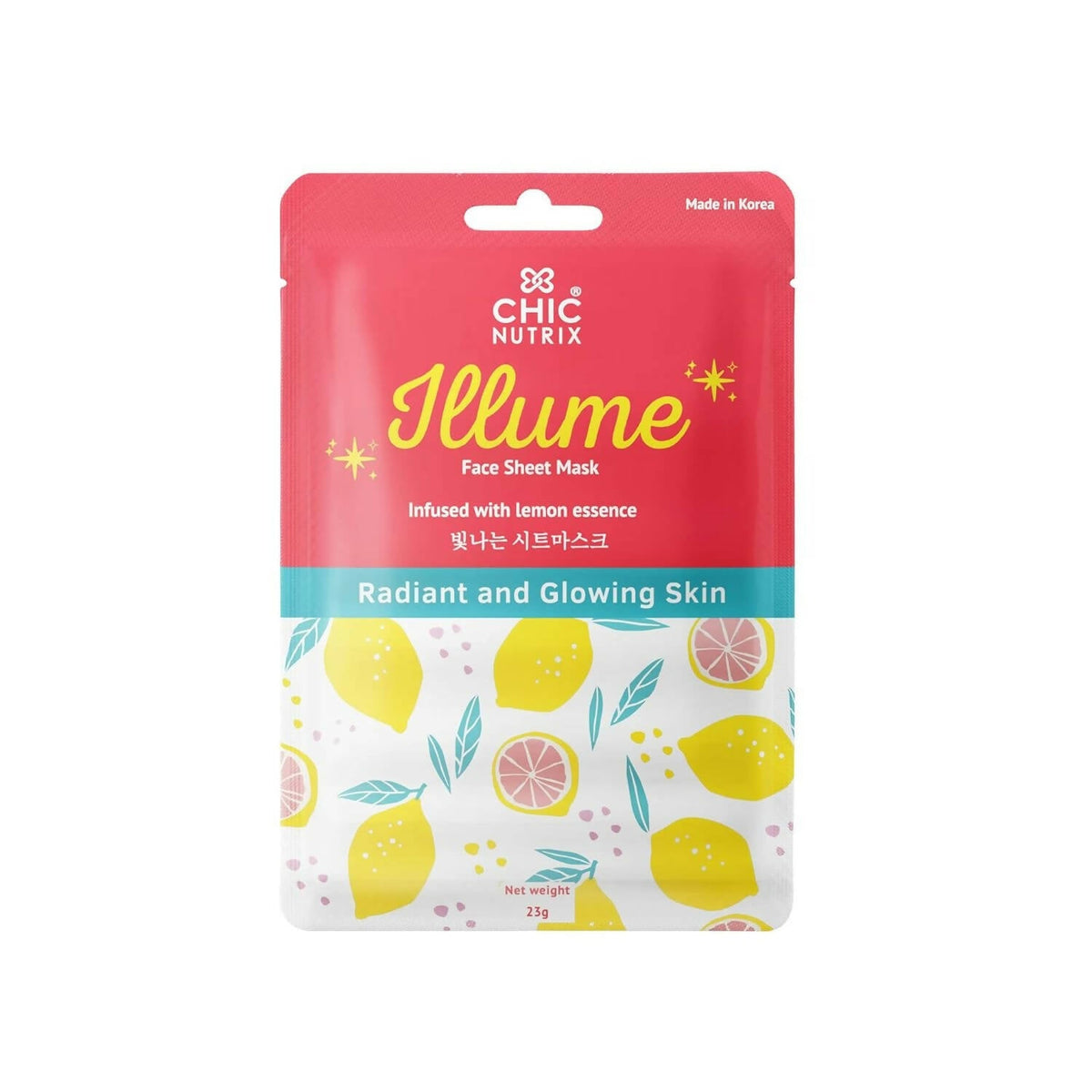 Chicnutrix Korean Illume Face Sheet Mask Infused With Lemon Essence Rich In Vitamin C Radiant and Glowing Skin, Korean Skincare | Grocsy
