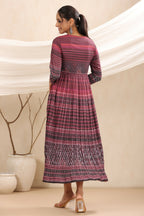 Juniper Purple muslin maxi dress with ethnic motif print with sequins & beads work | Grocsy