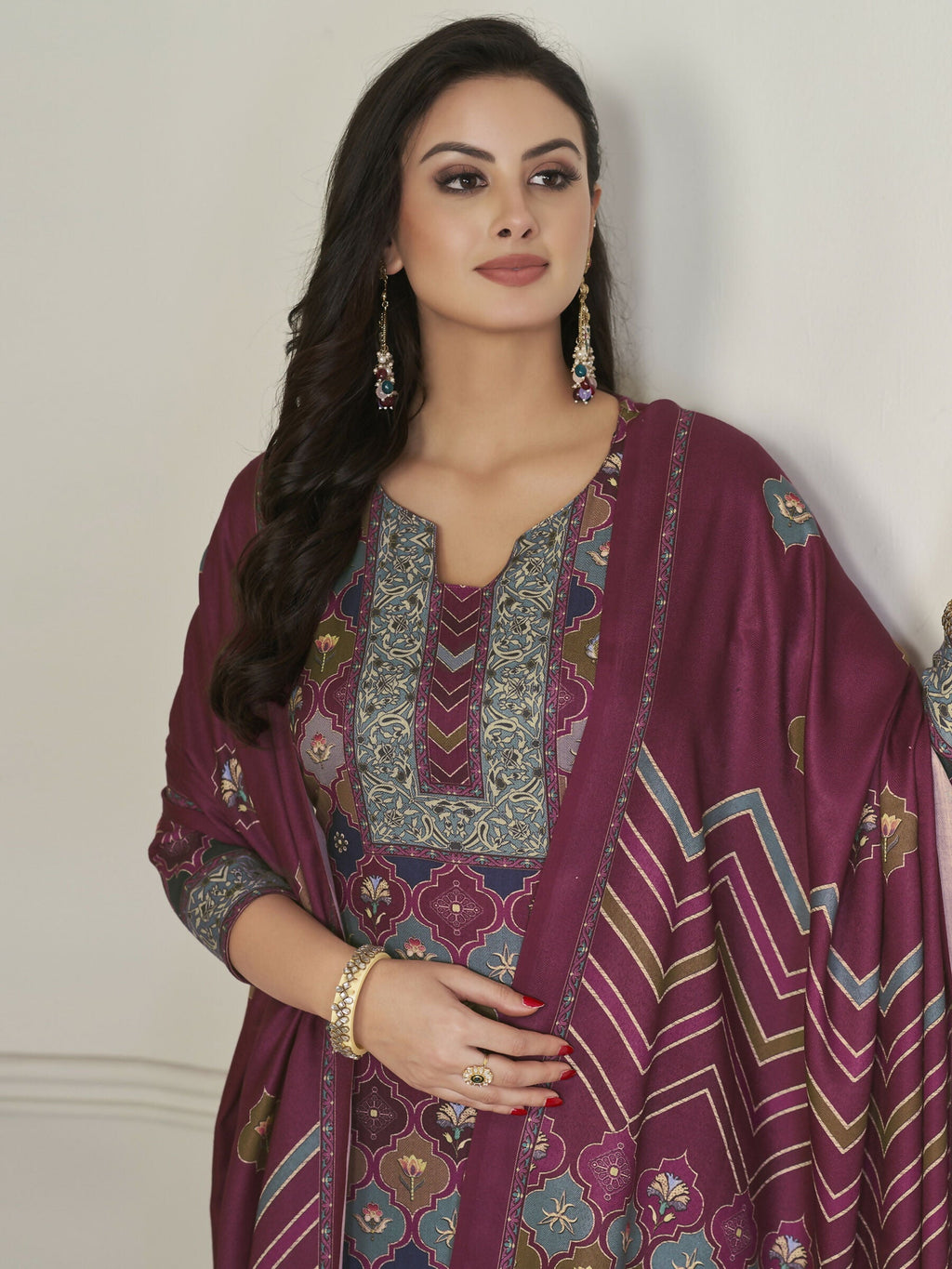 Jyoti Fashion Women's Multicolor Pashmina Digital Printed Kurta with Trouser & Dupatta | Grocsy