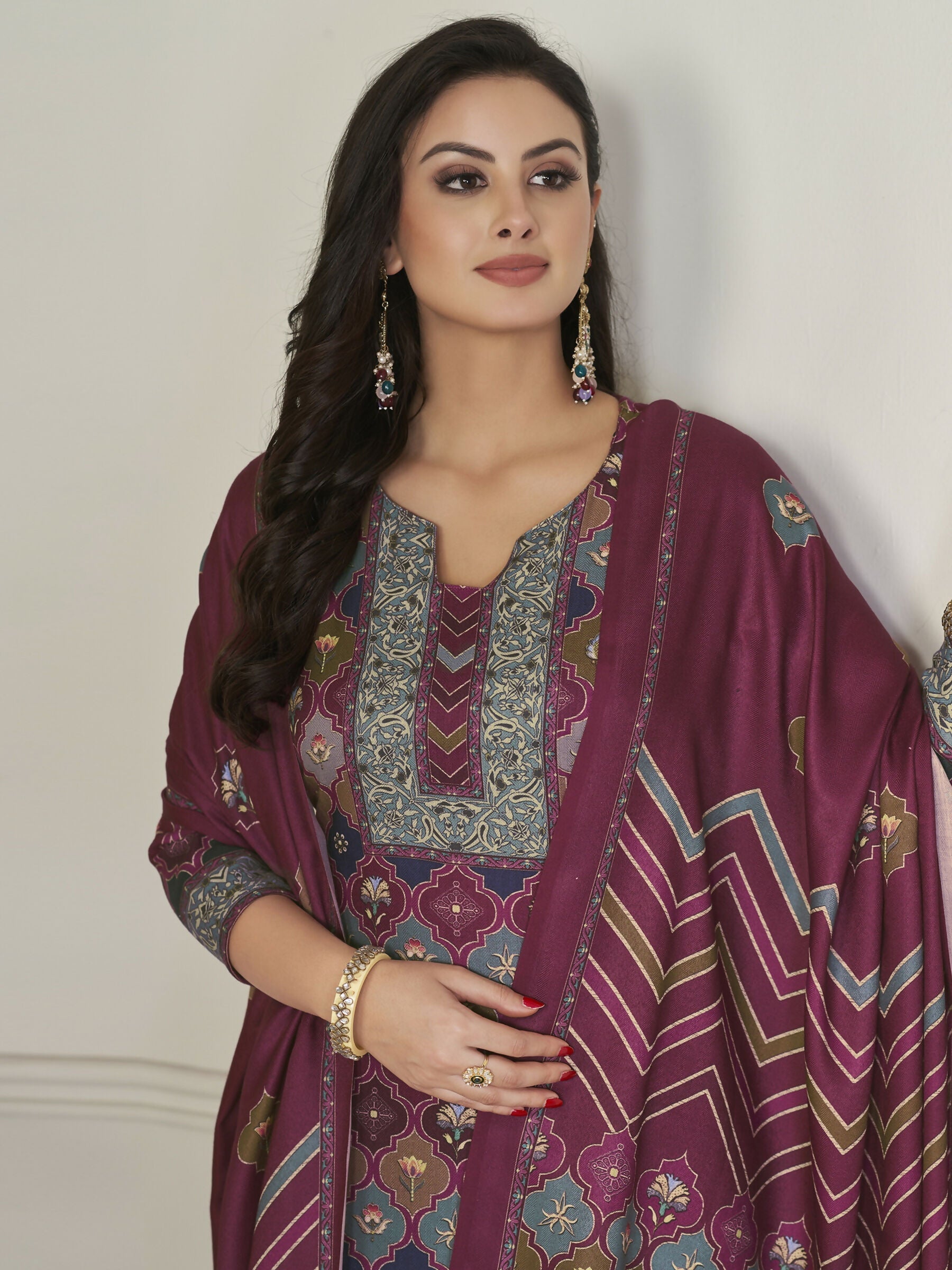 Jyoti Fashion Women's Multicolor Pashmina Digital Printed Kurta with Trouser & Dupatta | Grocsy