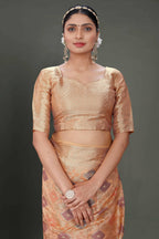 Peach Soft Organza Woven Design Saree With Unstitched Blouse Piece - Zaara | Grocsy