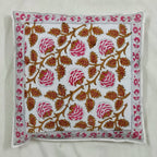The Decor Nook Pink Brown Floral Print With Pink Border Cushion Cover | Grocsy