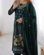 Joban Fashion Dark Green Kurta set with Pant Georgette Thread with Sequins work | Grocsy