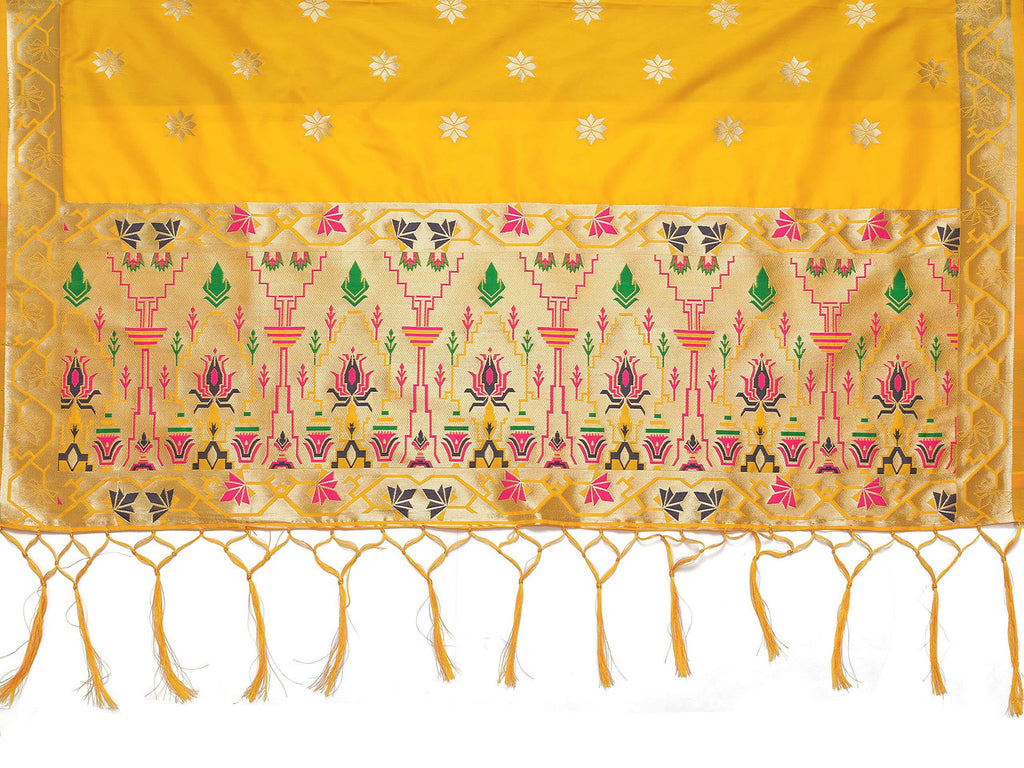 Mimosa Women's Floral Art Silk Gold Dupatta | Grocsy