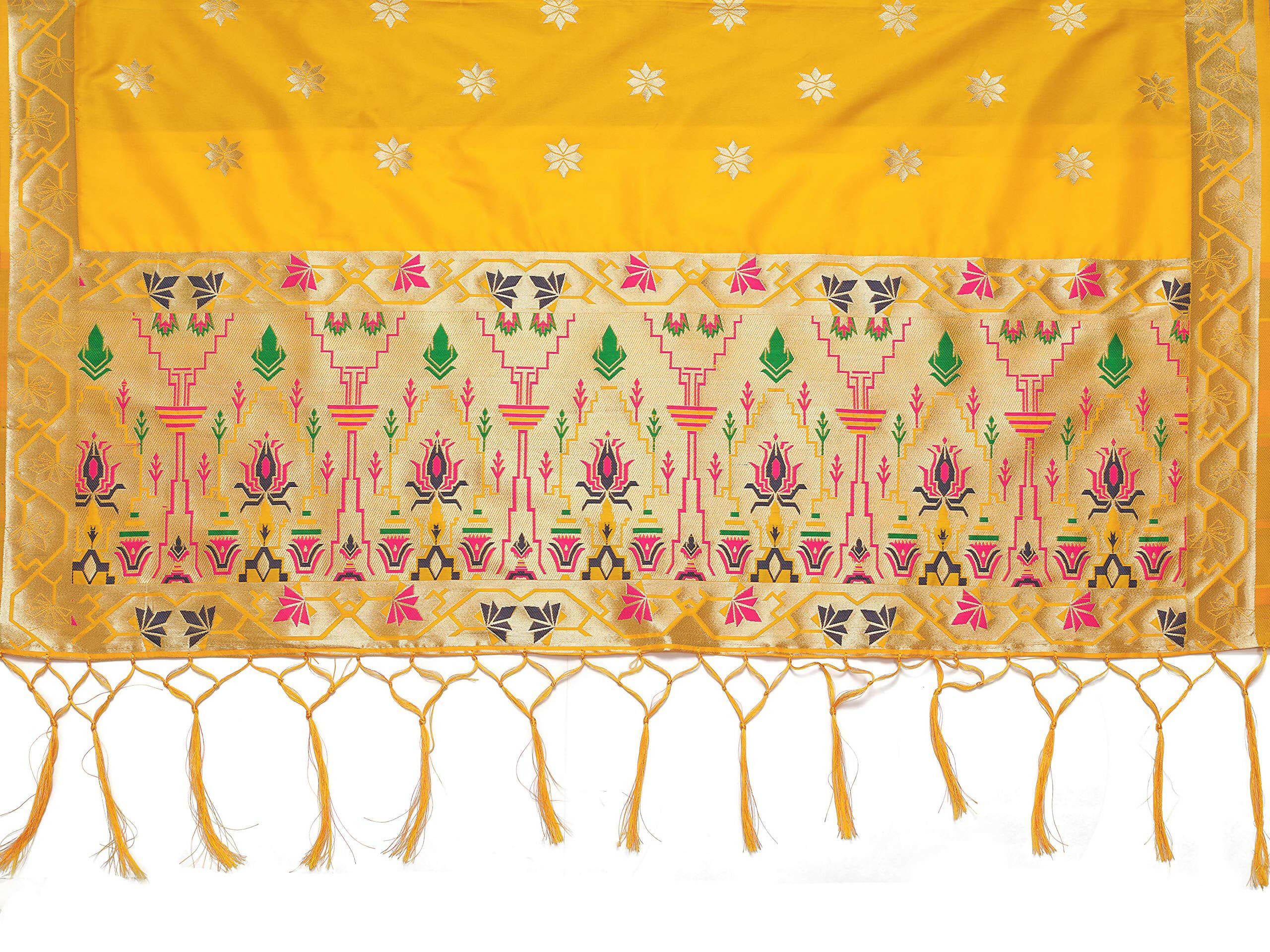 Mimosa Women's Floral Art Silk Gold Dupatta | Grocsy
