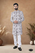 Joban Fashion Men's Brown Straight Swed Velvet Thread & Sequence Embroidery All Over Indo-Western Kurta Set | Grocsy