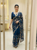 Teeya Creation Womens New Trendy Party Wear Wedding Collection Silk Saree-Blue | Grocsy