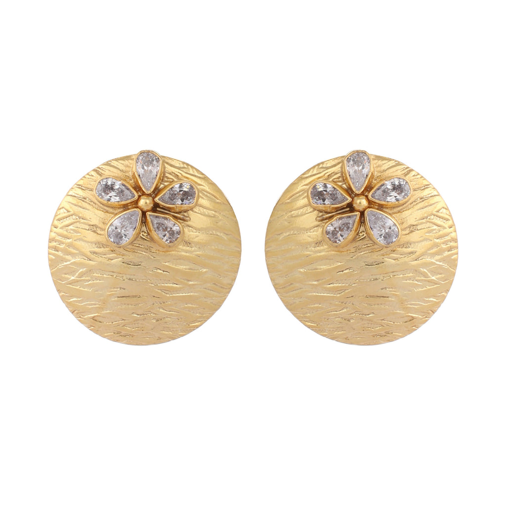 Nuyug 22K Gold-Plated Floral Motif Stud Earrings | Grocsy