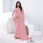 Light Pink Pure Crepe Silk Sequence With Hand Work Saree With Unstitched Blouse - Norita Swaraa | Grocsy