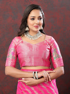Lorenvalley Fashion Pink Soft Silk Woven Design with Zari Weaving Leheriya Design Saree | Grocsy