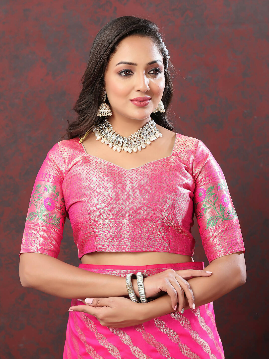 Lorenvalley Fashion Pink Soft Silk Woven Design with Zari Weaving Leheriya Design Saree | Grocsy
