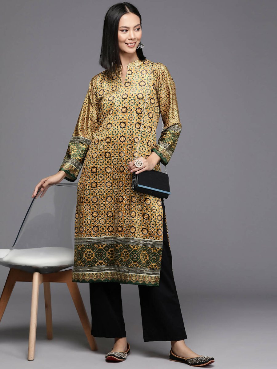 Ahalyaa Women's Traditional wear Kurta - Mustard | Grocsy
