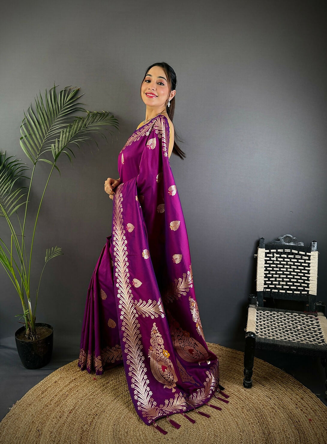 Joban Fashion Banarasi Purple Woven Soft Silk Saree | Grocsy