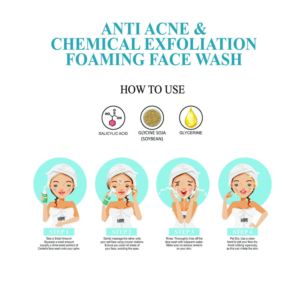 Love Earth Anti Acne & Chemical Exfoliation Foaming Face Wash | Grocsy