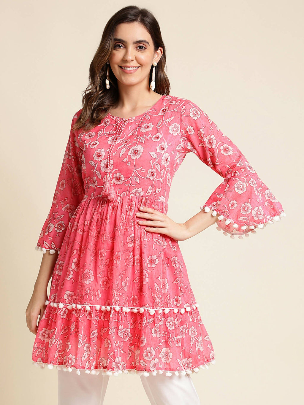 Pink Cotton Floral Printed Top - Himanshi | Grocsy
