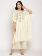 Ahalyaa Women Off White Printed Gotta Patti Kaftan Style Kurta With Palazzos | Grocsy