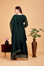 Women's A-Line Green Kurta and Sharara With Dupatta Set - A2M | Grocsy