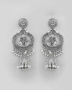VOJ Silver Plated Krishna Cricluar Oxidized Earrings