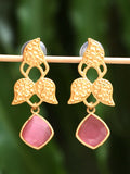 Joban Fashion Women Pink Stone Matte Gold Earrings | Grocsy
