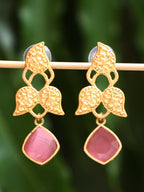 Joban Fashion Women Pink Stone Matte Gold Earrings | Grocsy