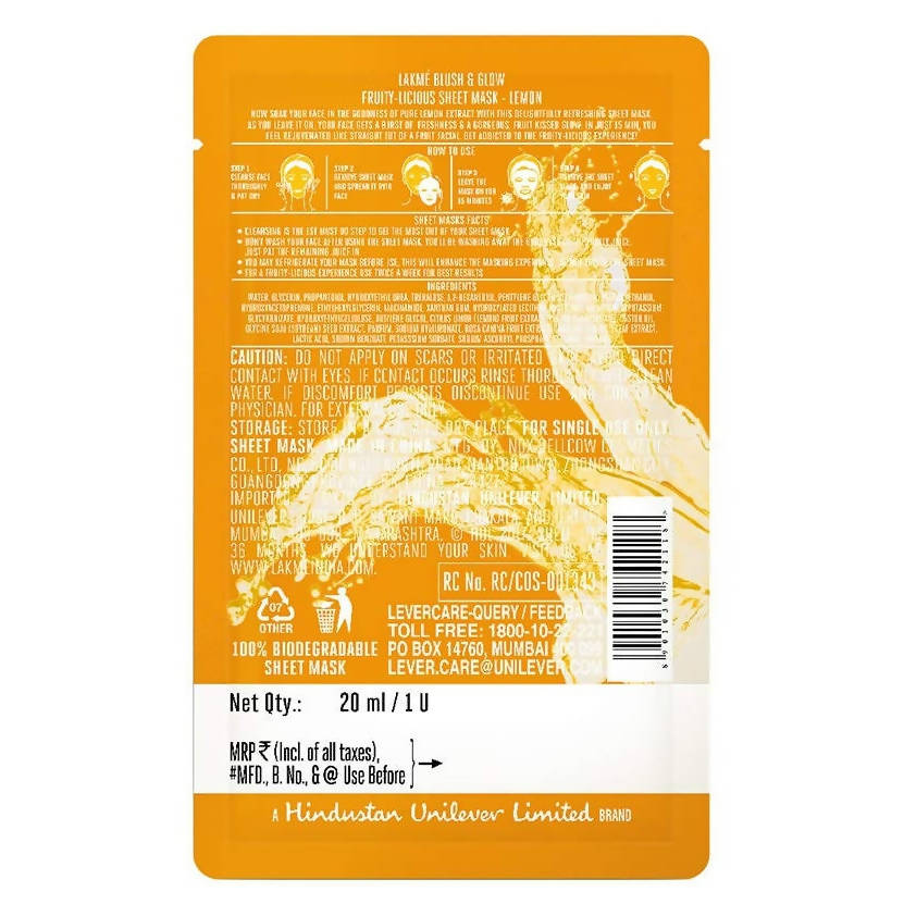 Lakme Blush And Glow Lemon Sheet Mask | Grocsy