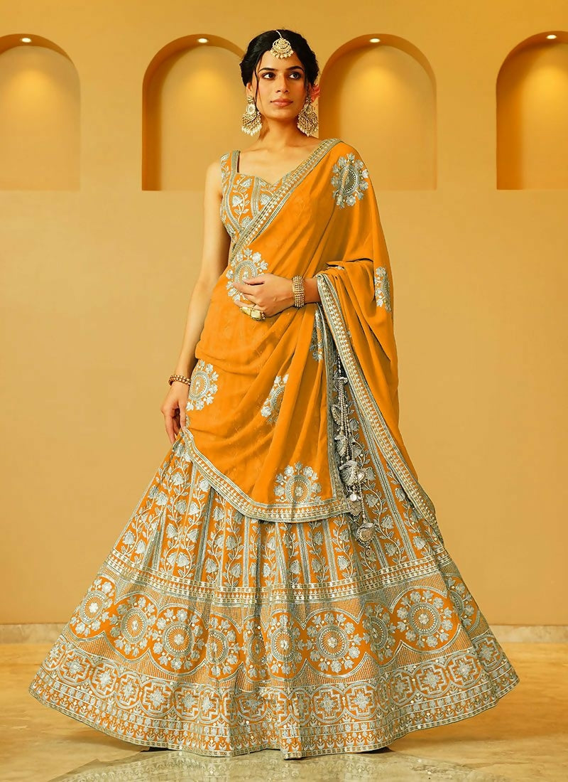 Lehenga Mart Orange Faux Georgette Designer Bollywood Style Wedding Wear Lehenga Choli | Grocsy