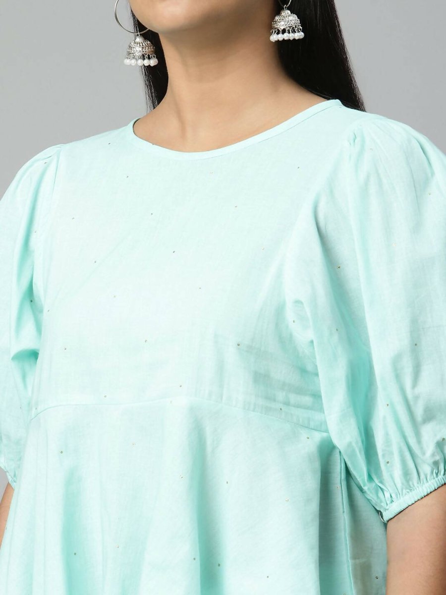 Ahalyaa Women Summer Blue Cotton Printed Tunic | Grocsy