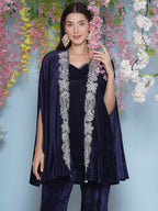 Joban Fashion Navy Blue Velvet Cape Set | Grocsy