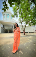 Vamsee Solid Color Sea Orange Georgette Saree | Grocsy