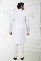 Raivat Ethnic Linen Cotton Thread Work Kurta Pajama In Off White Colour | Grocsy