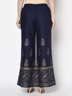 Aniyah Rayon Navy Blue Color Block Print Flared Slip-On Palazzo (AN-211K) | Grocsy