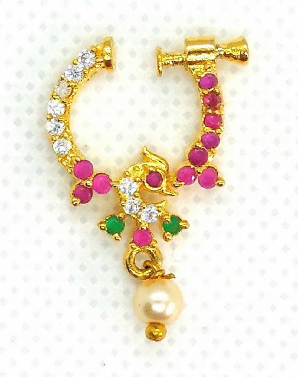 AD Ruby Peacock Bridal Nose Ring | Grocsy