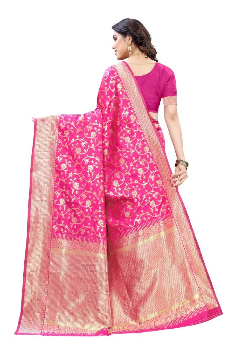 Vamika Banarasi Jacquard Weaving Pink Saree (PARINITI PINK) | Grocsy