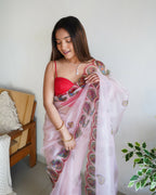 Vamsee Shivika Baby Pink Organza Saree | Grocsy