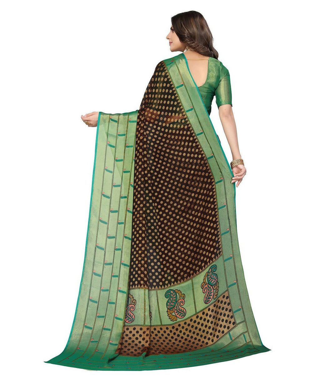 Vamika Black Chiffon Brasso Bollywood Style Woven Saree (DIMPLE BLACK) | Grocsy