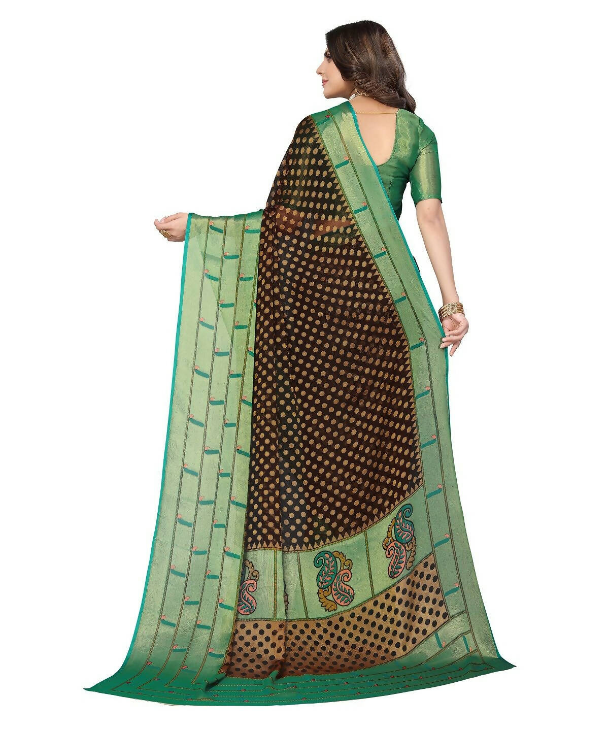 Vamika Black Chiffon Brasso Bollywood Style Woven Saree (DIMPLE BLACK) | Grocsy