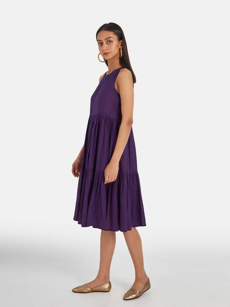 Suta Women's Purple Solid Fit and Flare Dress | Grocsy